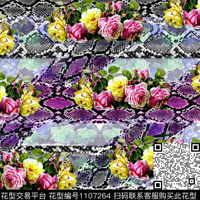 Y-17FJ72-1.jpg - 1107264 - 蛇纹 小方巾 花卉 - 数码印花花型 － 方巾花型设计 － 瓦栏
