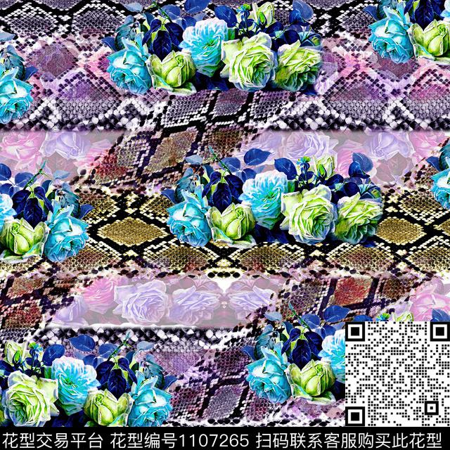 Y-17FJ72-2.jpg - 1107265 - 蛇纹 小方巾 花卉 - 数码印花花型 － 方巾花型设计 － 瓦栏