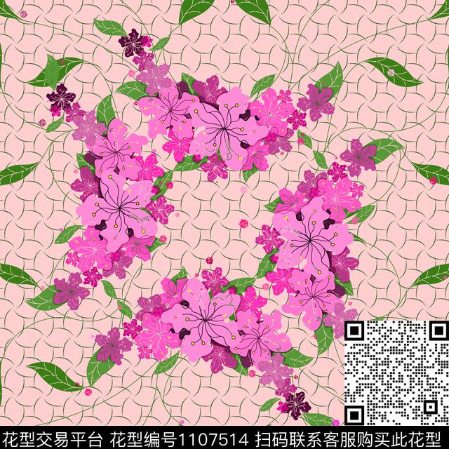 scarf-3.jpg - 1107514 - 桃花 韩国 印花 - 数码印花花型 － 方巾花型设计 － 瓦栏