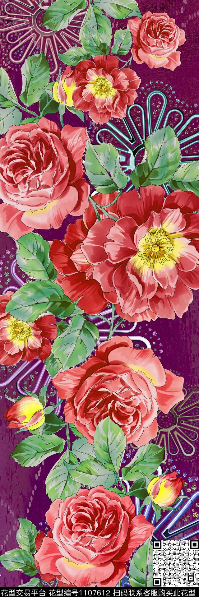 花卉女装定位花数码印花花型下载（图片编号: 1107612） - 瓦栏（Walan）