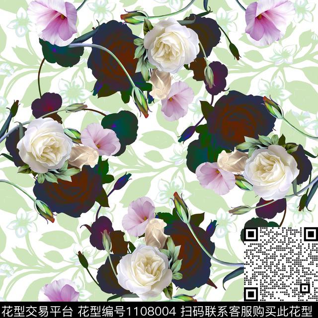 Y-17FJ73-1.jpg - 1108004 - 花卉 方巾 绿植树叶 - 数码印花花型 － 方巾花型设计 － 瓦栏