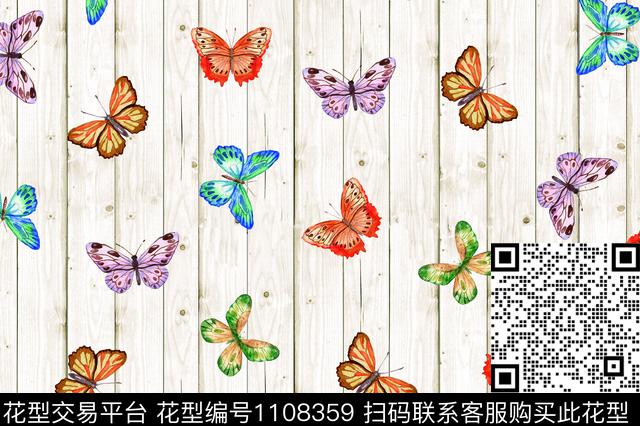 18081701-1.jpg - 1108359 - 木纹 肌理 蝴蝶 - 数码印花花型 － 女装花型设计 － 瓦栏