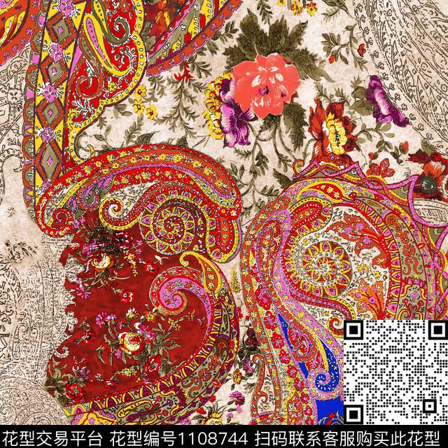 1611-2.jpg - 1108744 - 大牌风 火腿花 佩斯利 - 数码印花花型 － 方巾花型设计 － 瓦栏