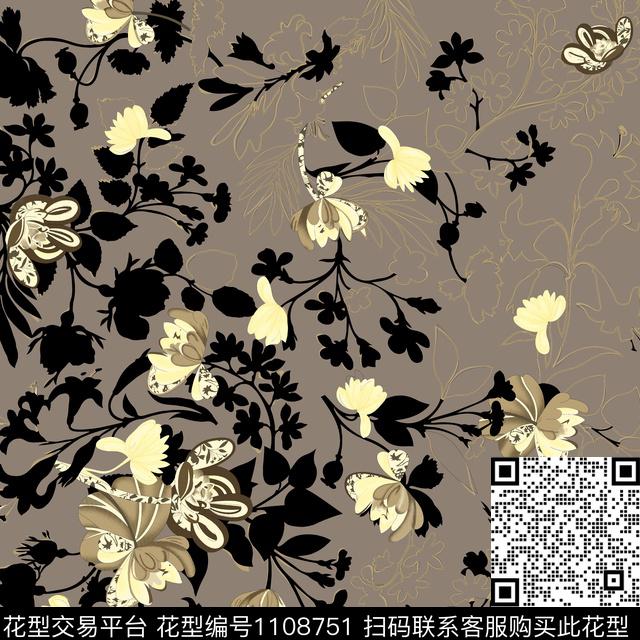 1611-7.jpg - 1108751 - 黑白花型 百合 小碎花 - 数码印花花型 － 女装花型设计 － 瓦栏