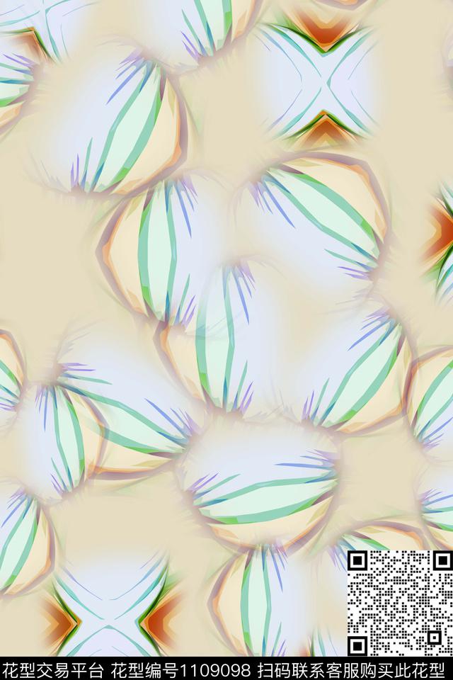 抽象花卉径庭迷彩渐变色彩数码印花花型下载（图片编号: 1109098） - 瓦栏（Walan）