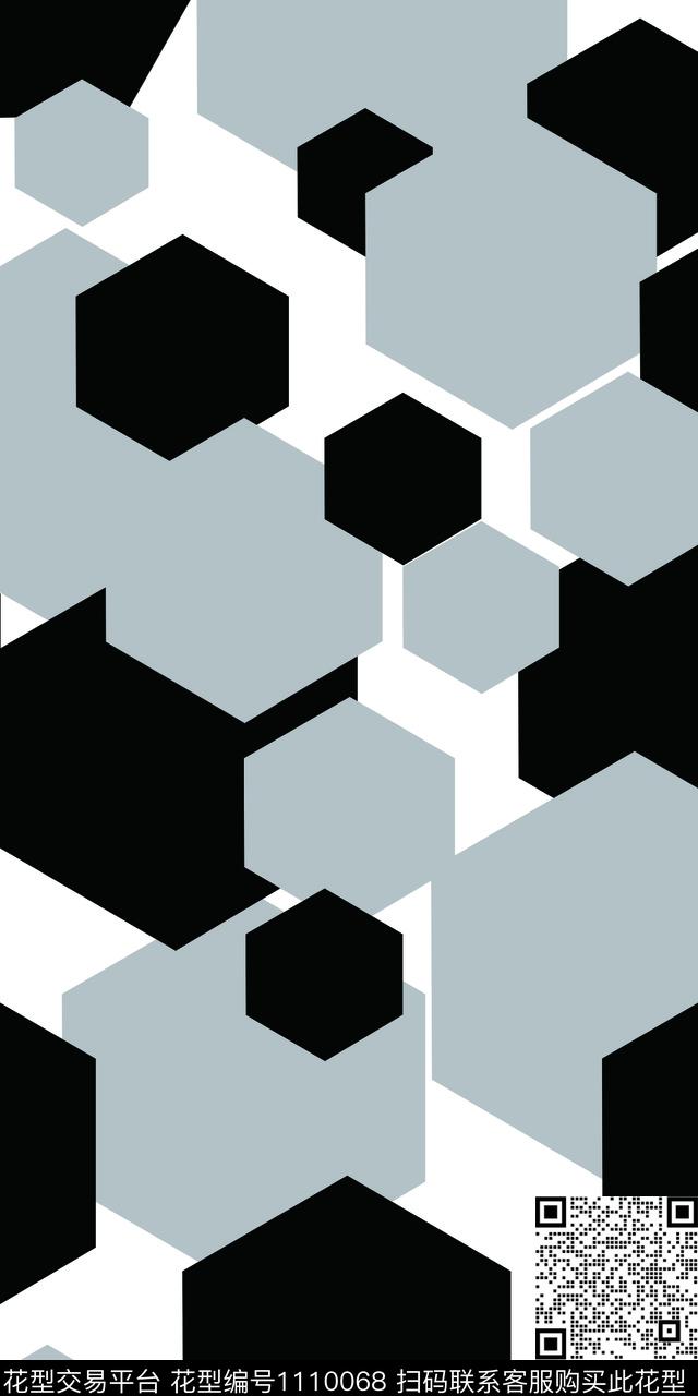 黑白几何.jpg - 1110068 - 几何 六边形 黑白花型 - 数码印花花型 － 女装花型设计 － 瓦栏