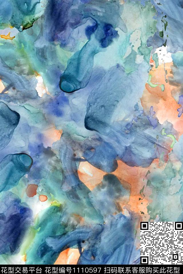 肌理水墨风抽象数码印花花型下载（图片编号: 1110597） - 瓦栏（Walan）
