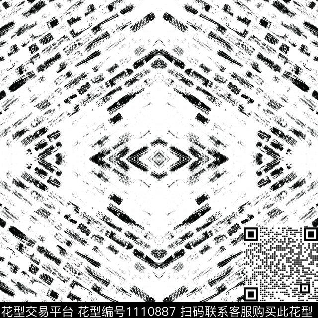 几何抽象黑白花型数码印花花型下载（图片编号: 1110887） - 瓦栏（Walan）