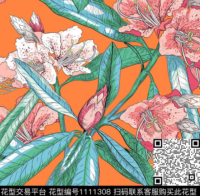 大花花卉数码花型数码印花花型下载（图片编号: 1111308） - 瓦栏（Walan）