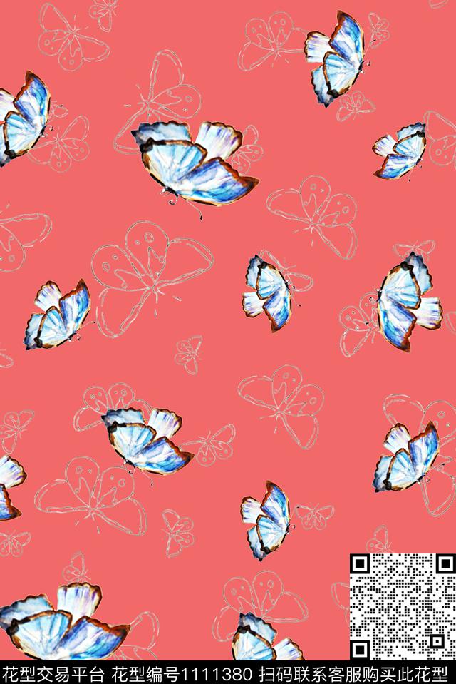 18050-1.jpg - 1111380 - 女装 蝴蝶 手绘蝴蝶 - 数码印花花型 － 女装花型设计 － 瓦栏