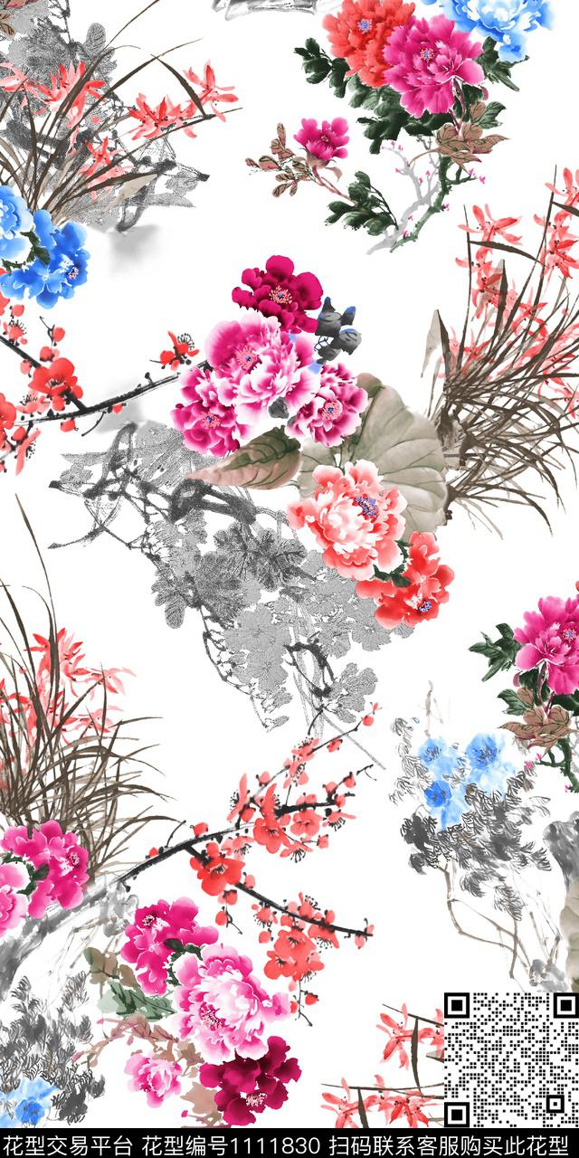 3260574881-38.jpg - 1111830 - 花卉 抽象 白底花 - 传统印花花型 － 女装花型设计 － 瓦栏