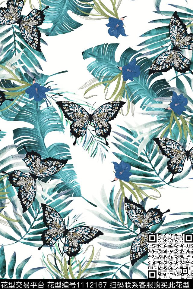 蝴蝶.jpg - 1112167 - 植物 蝴蝶 - 数码印花花型 － 女装花型设计 － 瓦栏
