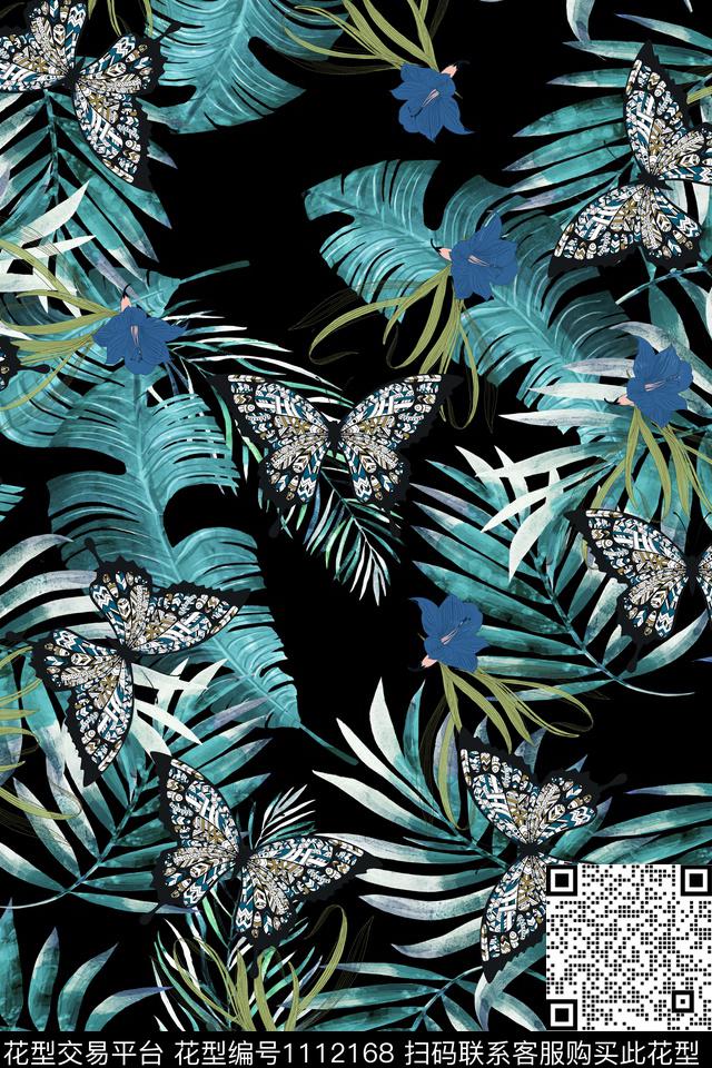 蝴蝶2.jpg - 1112168 - 动物纹 植物 蝴蝶 - 数码印花花型 － 女装花型设计 － 瓦栏