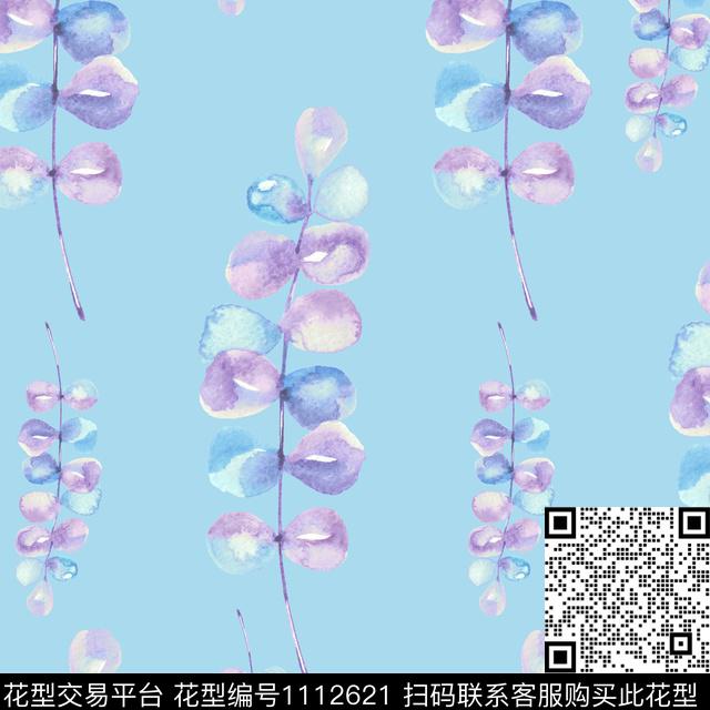 水彩叶子.jpg - 1112621 - 水彩花卉 艺术 手绘花卉 - 传统印花花型 － 女装花型设计 － 瓦栏