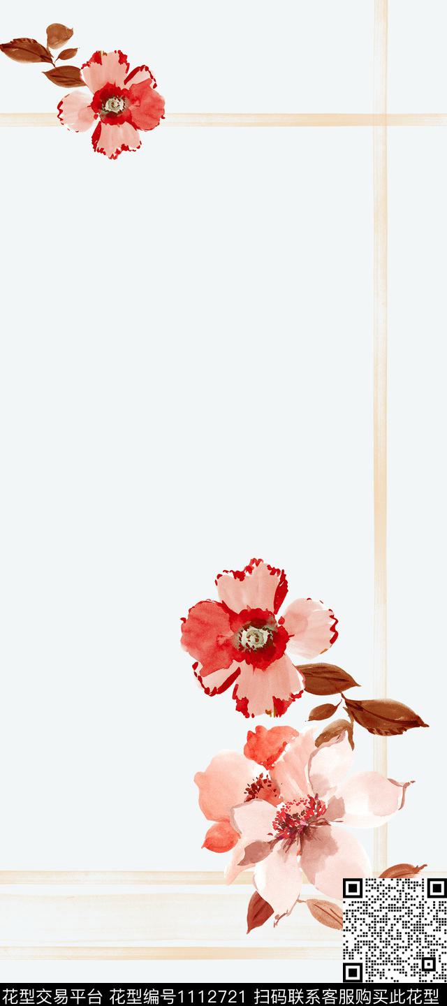 瓦蓝120.jpg - 1112721 - 水彩花卉 手绘花卉 定位花 - 数码印花花型 － 女装花型设计 － 瓦栏