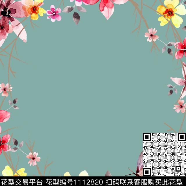 WJ0029-C1.jpg - 1112820 - 水彩花卉 方巾 胸前独幅 - 数码印花花型 － 方巾花型设计 － 瓦栏