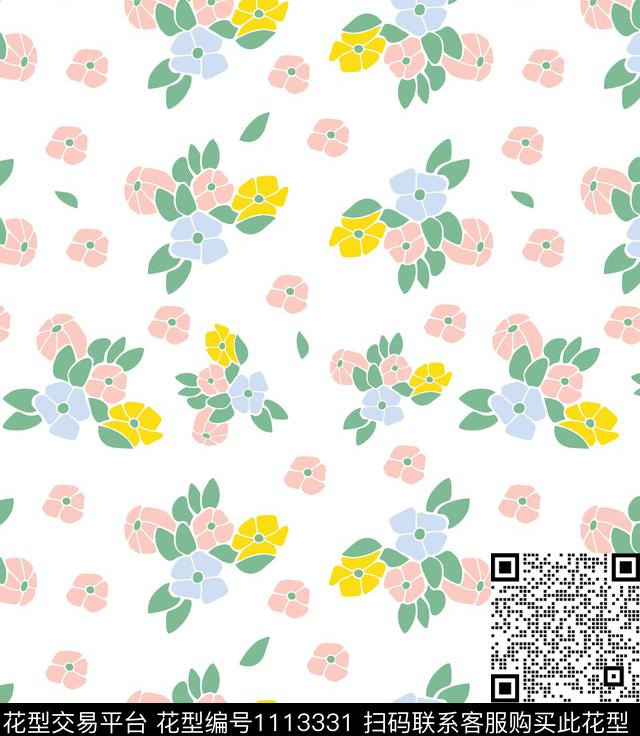 花卉.jpg - 1113331 - 小清新 花卉 满印 - 传统印花花型 － 女装花型设计 － 瓦栏