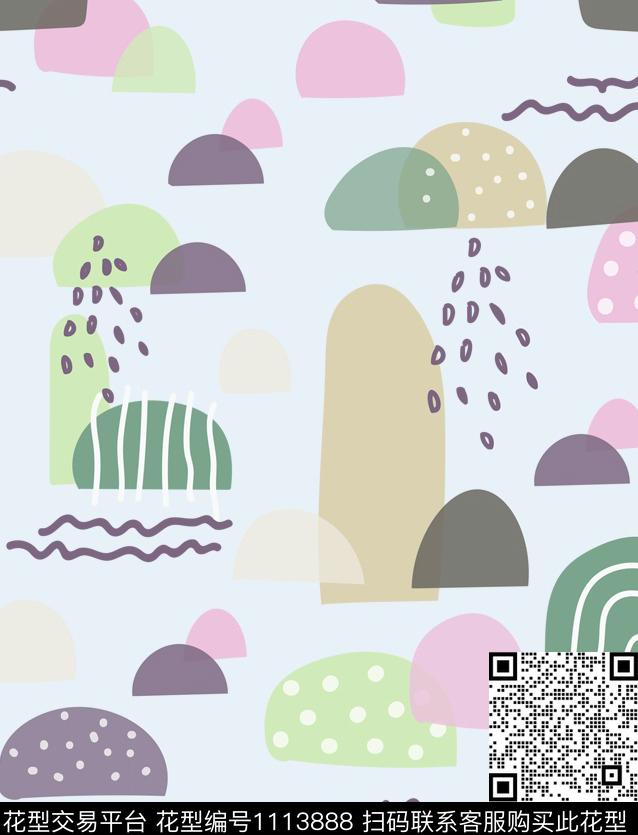 小清新几何雨伞数码印花花型下载（图片编号: 1113888） - 瓦栏（Walan）
