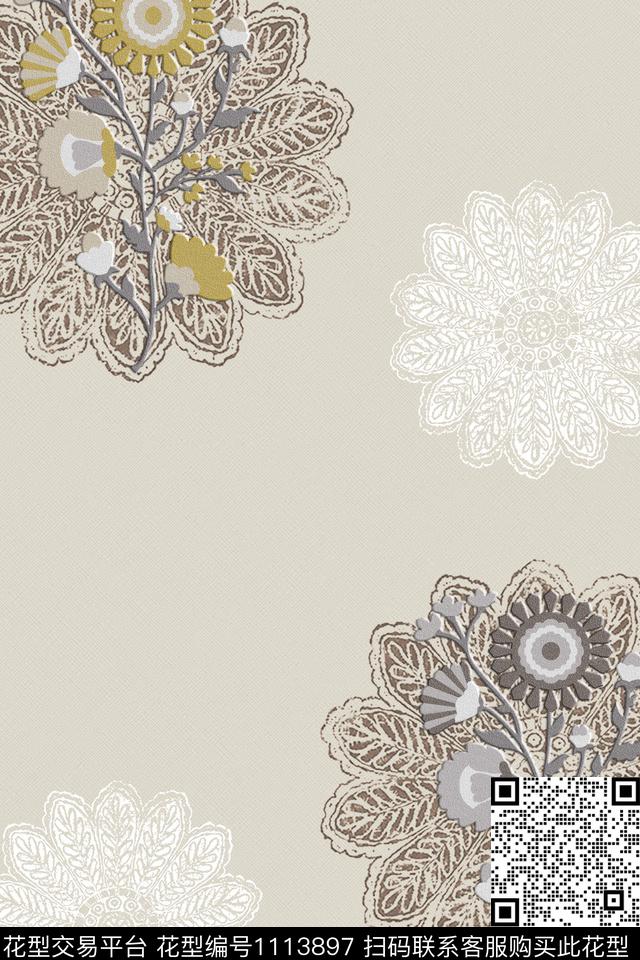 花纹.jpg - 1113897 - 动物花卉 古典花纹 花卉 - 数码印花花型 － 女装花型设计 － 瓦栏