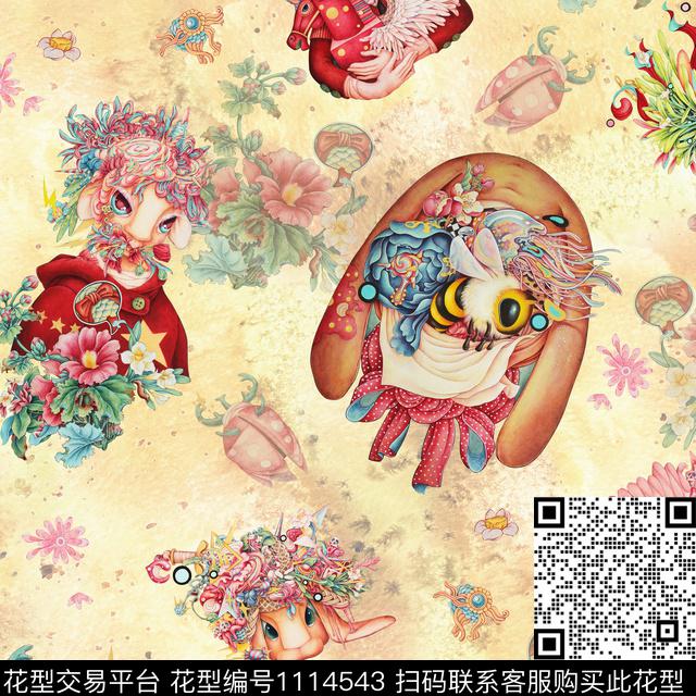 YS-0724F-1.jpg - 1114543 - 插画 趣味 动物 - 数码印花花型 － 女装花型设计 － 瓦栏