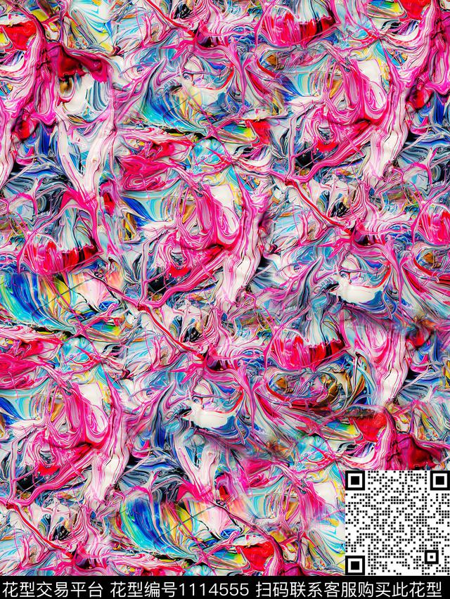 YS-0747F.jpg - 1114555 - 炫彩 抽象 油画花型 - 数码印花花型 － 女装花型设计 － 瓦栏