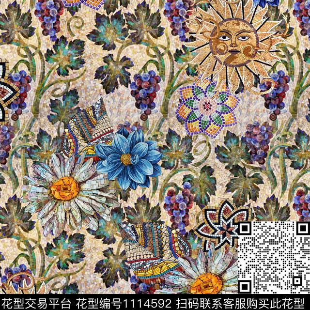 YS-0783F-1.jpg - 1114592 - 马赛克 抽象 花卉 - 数码印花花型 － 女装花型设计 － 瓦栏