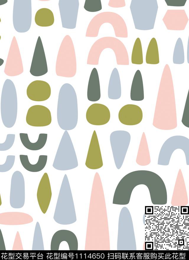 几何纺织品清爽底花卉数码印花花型下载（图片编号: 1114650） - 瓦栏（Walan）