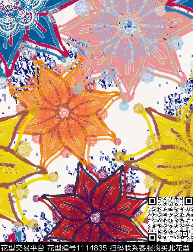 3222.jpg - 1114835 - 混合拼接 抽象 线条花卉 - 数码印花花型 － 女装花型设计 － 瓦栏