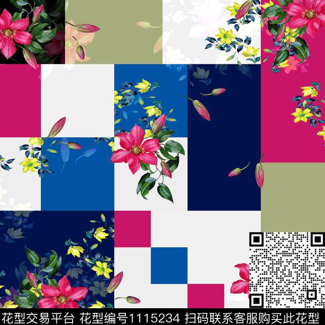 Y-17FJ74-1.jpg - 1115234 - 方巾 几何花卉 炫彩 - 数码印花花型 － 方巾花型设计 － 瓦栏