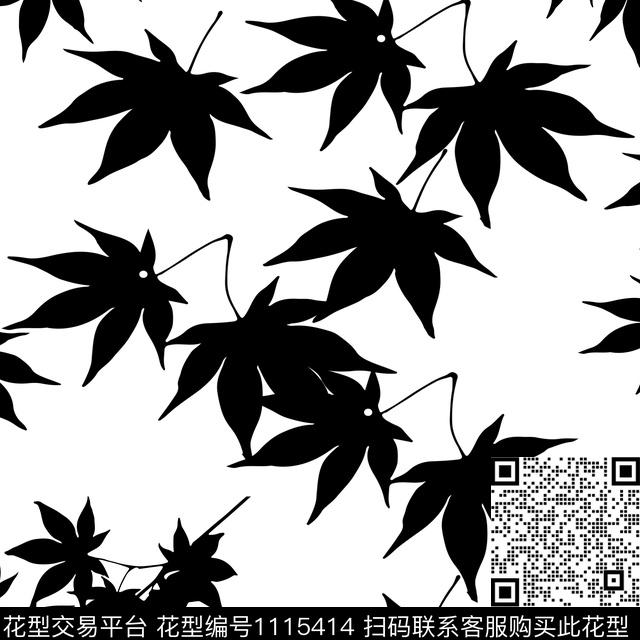 枫叶.jpg - 1115414 - 抽象花卉 黑白花型 艺术 - 传统印花花型 － 女装花型设计 － 瓦栏