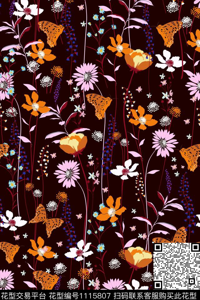 2018-9-4.jpg - 1115807 - 蝴蝶 小碎花 植物 - 数码印花花型 － 女装花型设计 － 瓦栏