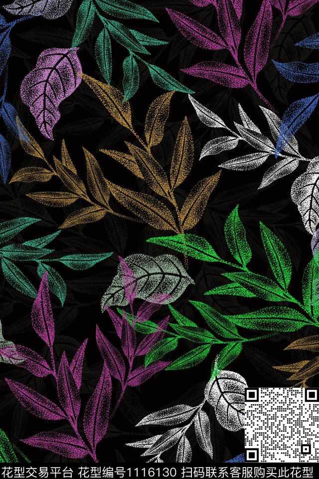 yc0-10.jpg - 1116130 - 绿植树叶 抽象 简约 - 传统印花花型 － 女装花型设计 － 瓦栏
