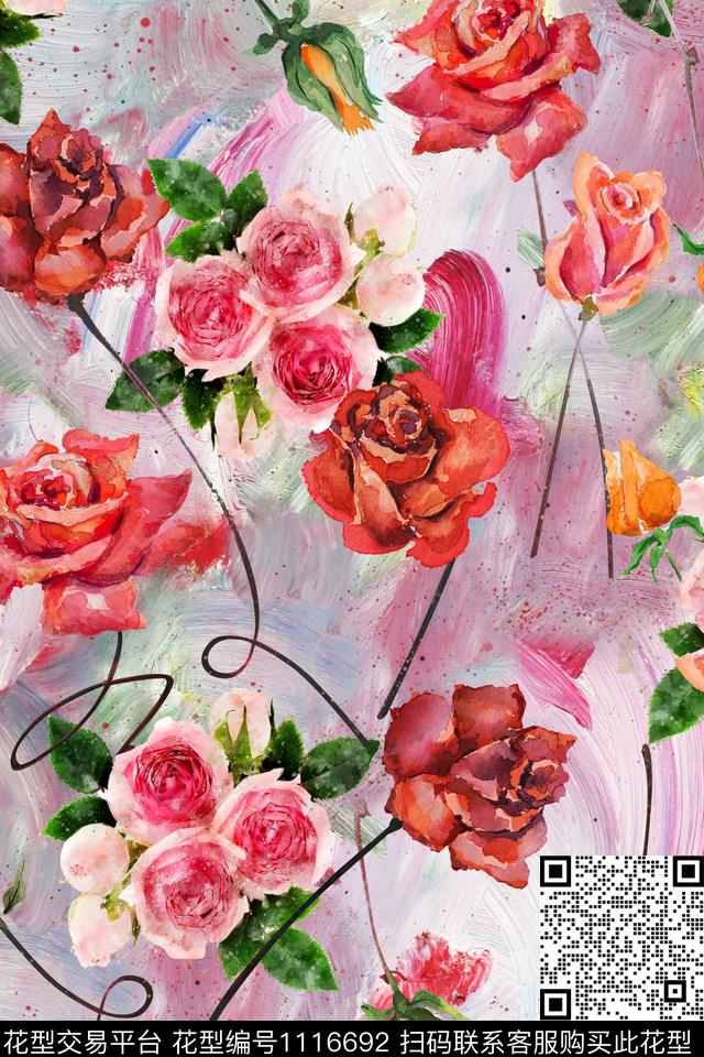 玫瑰花-分层.jpg - 1116692 - 数码花型 花卉 - 数码印花花型 － 女装花型设计 － 瓦栏