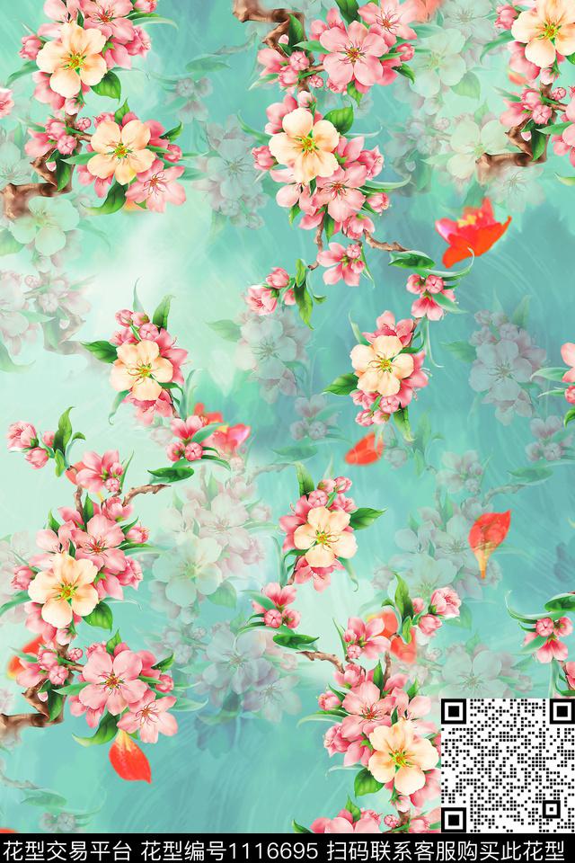 桃花卉-分层.jpg - 1116695 - 数码花型 花卉 1/2接 - 数码印花花型 － 女装花型设计 － 瓦栏