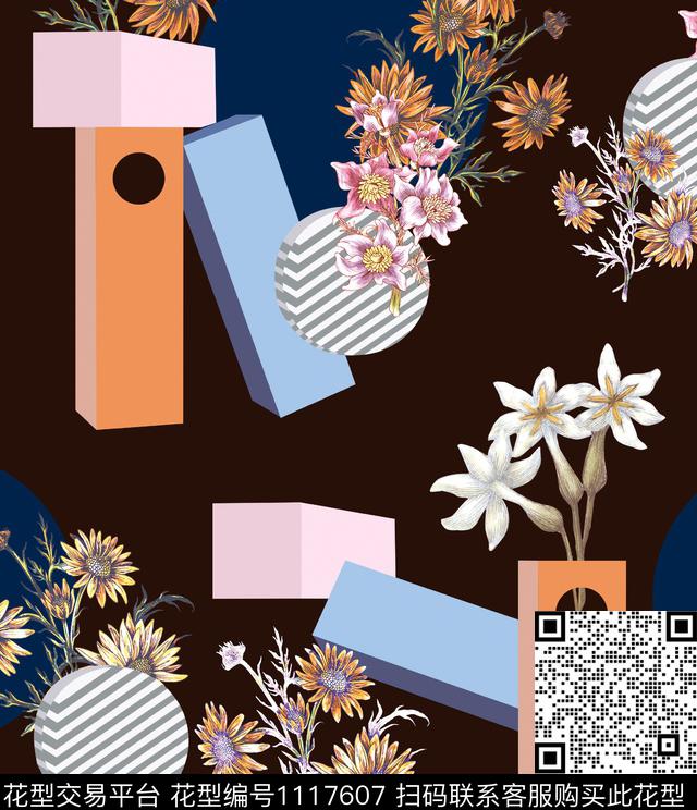 WL-1809B004.jpg - 1117607 - 几何花卉 几何 花卉 - 数码印花花型 － 女装花型设计 － 瓦栏