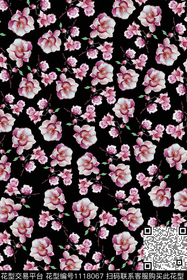 A1807012J0.jpg - 1118067 - 数码花型 民族风 黑底花卉 - 数码印花花型 － 女装花型设计 － 瓦栏