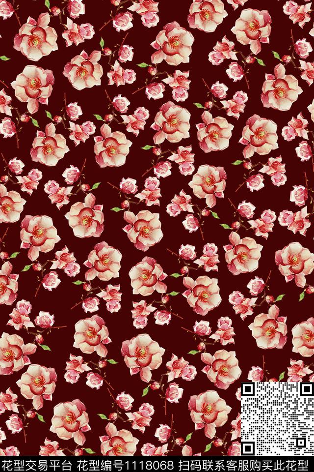 A1807012J1.jpg - 1118068 - 数码花型 民族风 黑底花卉 - 数码印花花型 － 女装花型设计 － 瓦栏