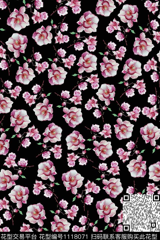 A1807012J4.jpg - 1118071 - 数码花型 民族风 黑底花卉 - 数码印花花型 － 女装花型设计 － 瓦栏