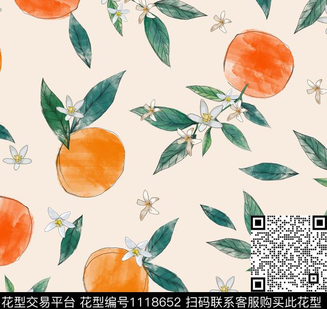 橙子.jpg - 1118652 - 女装 水果 水彩 - 传统印花花型 － 女装花型设计 － 瓦栏