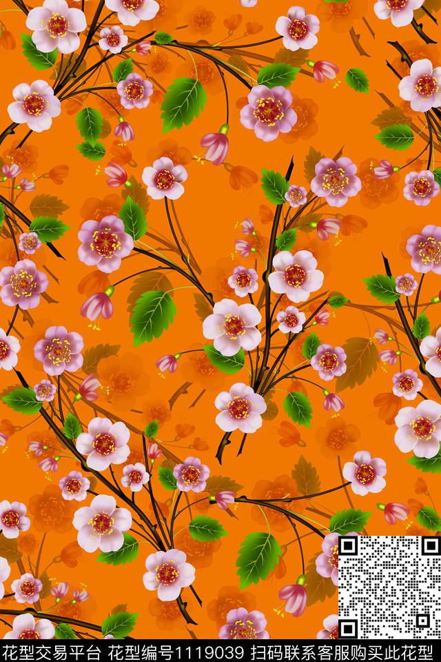yc1-3-.jpg - 1119039 - 手绘花卉 花卉 桃花 - 数码印花花型 － 女装花型设计 － 瓦栏