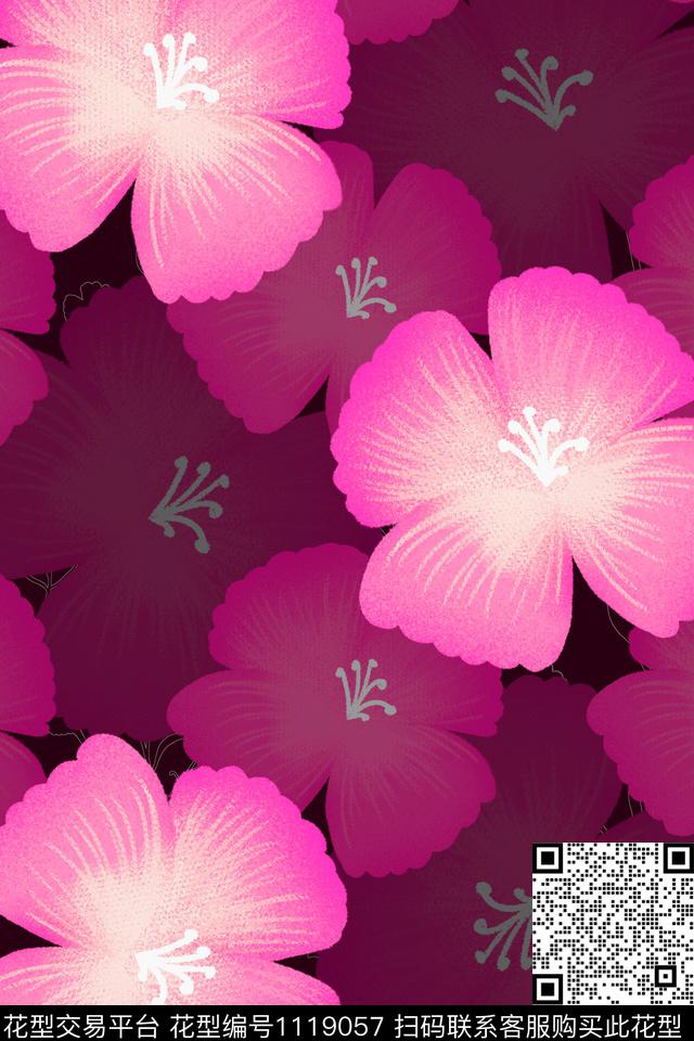兰花.jpg - 1119057 - 粉色 牵牛花 复古 - 数码印花花型 － 女装花型设计 － 瓦栏