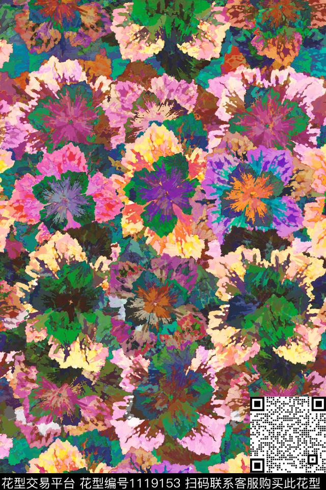 女装笔触花卉数码印花花型下载（图片编号: 1119153） - 瓦栏（Walan）