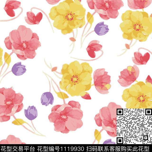 未标题-1.jpg - 1119930 - 水彩花卉 女装 艺术 - 传统印花花型 － 女装花型设计 － 瓦栏