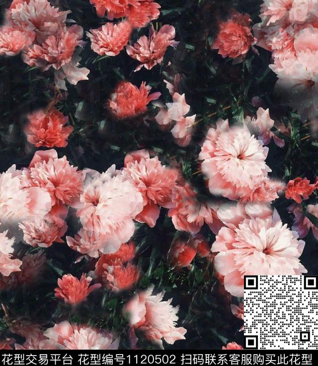 黑底花卉欧洲宫廷风数码印花花型下载（图片编号: 1120502） - 瓦栏（Walan）