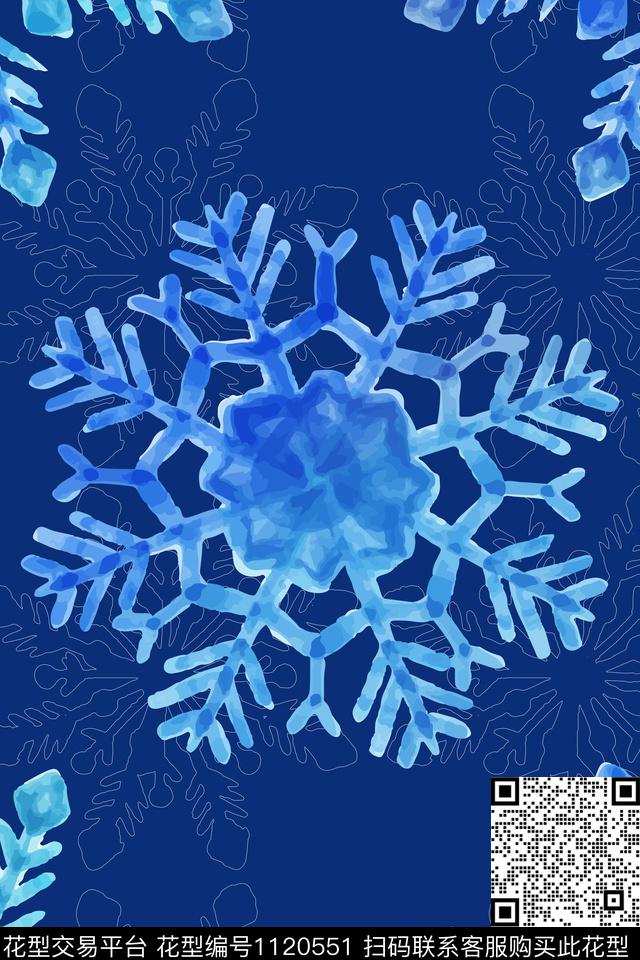 雪花.jpg - 1120551 - 雪花 蜡染 蓝色 - 传统印花花型 － 长巾花型设计 － 瓦栏