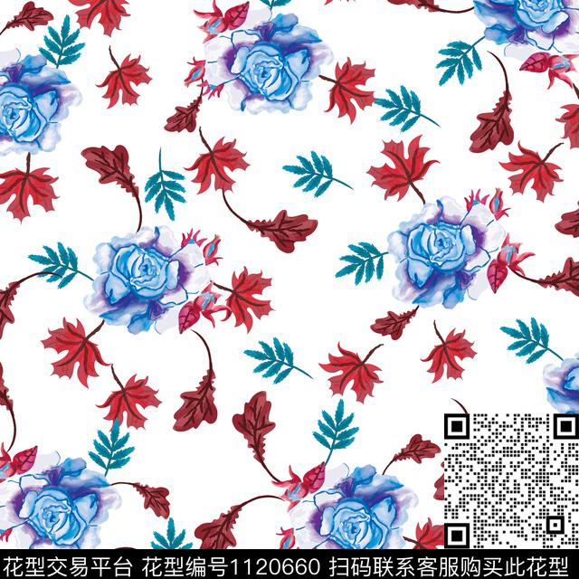 蓝玫瑰.jpg - 1120660 - 数码花型 花卉 田园 - 数码印花花型 － 女装花型设计 － 瓦栏