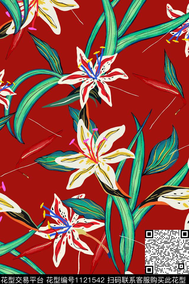 热带花型原创手绘热情夏威夷传统印花花型下载（图片编号: 1121542） - 瓦栏（Walan）