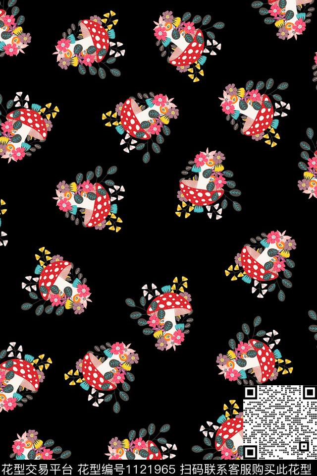 A1809003.jpg - 1121965 - 民族风 数码花型 黑底花卉 - 数码印花花型 － 女装花型设计 － 瓦栏