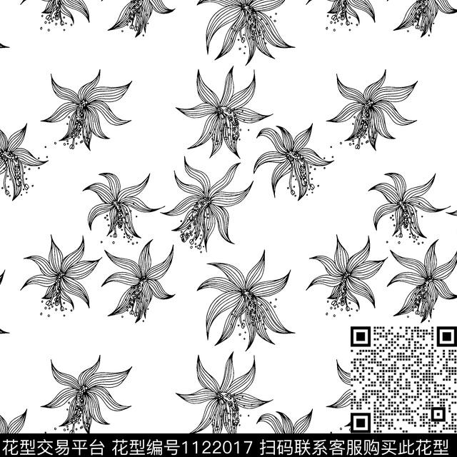线条花卉绿植树叶传统印花花型下载（图片编号: 1122017） - 瓦栏（Walan）