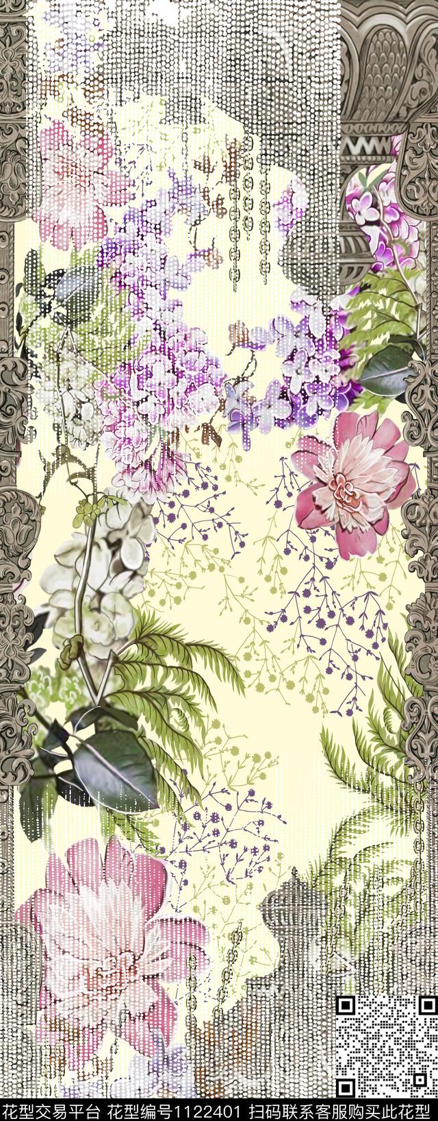 伊斯兰花型02.jpg - 1122401 - 数码花型 花卉 定位花 - 数码印花花型 － 长巾花型设计 － 瓦栏